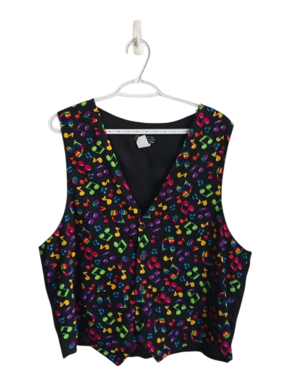 Vintage Black All Over Print Music Note Print V-Neck Vest Unique Music XL